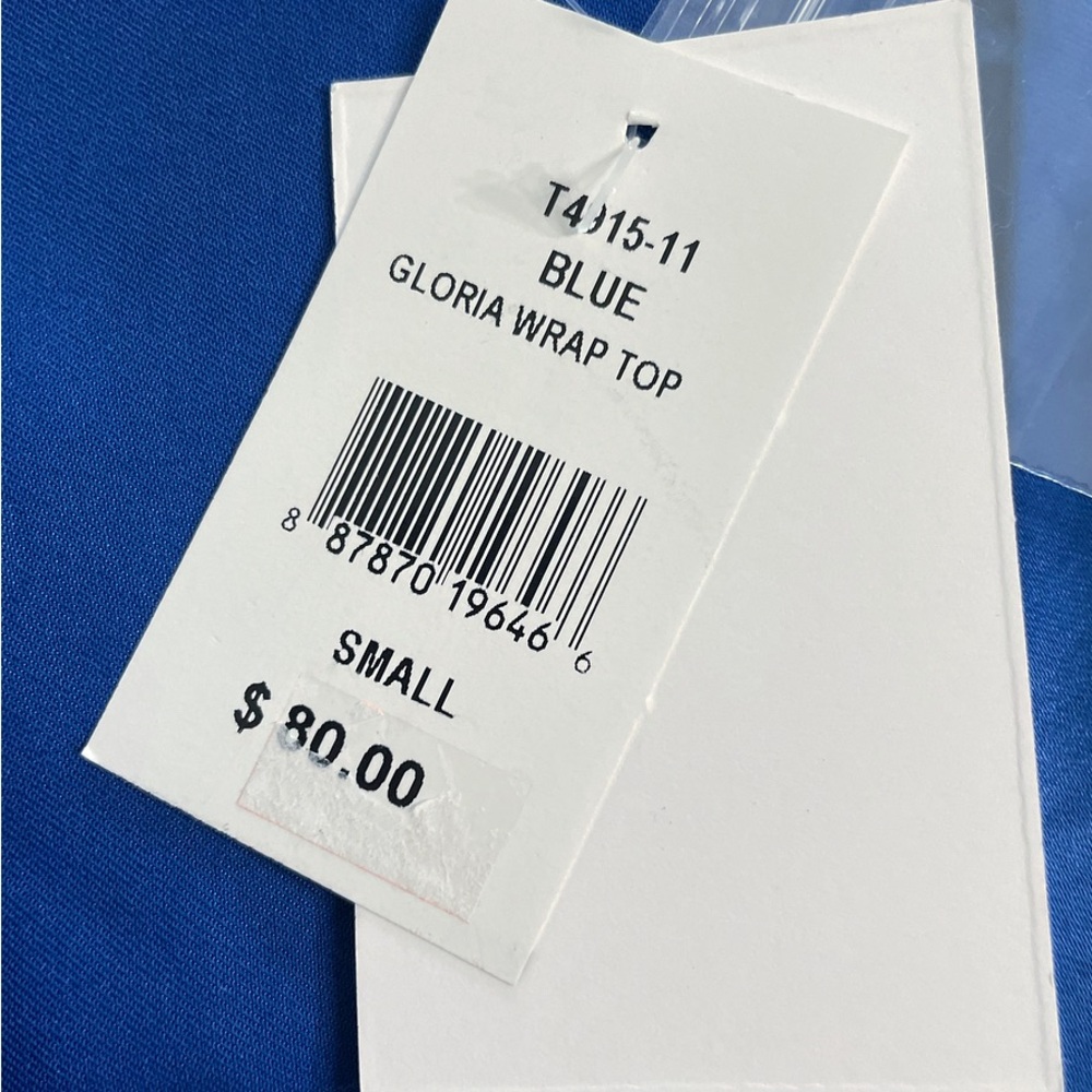 Lucy Paris Gloria Wrap Top Blue Long Sleeve Tie Front Blouse Size Small NWT - Picture 11 of 11